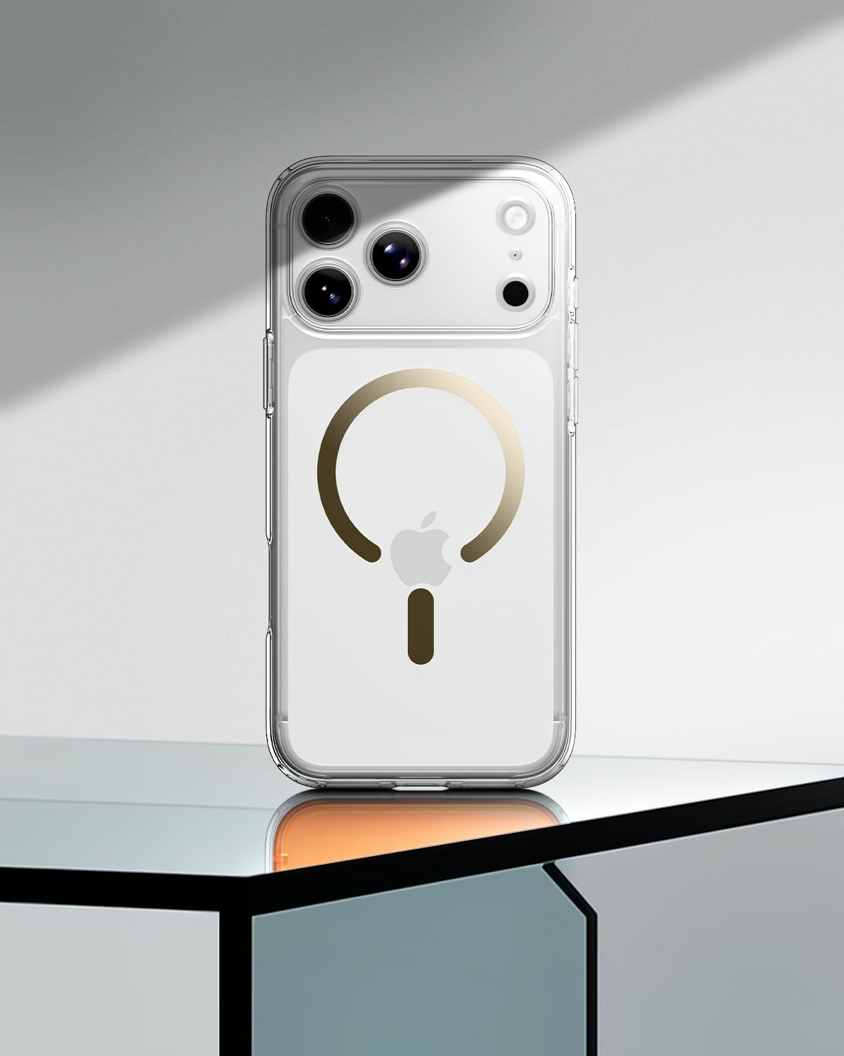 Spigen iPhone 17 Pro Ultra Hybrid MagFit case in Clear Gold - rear product view
