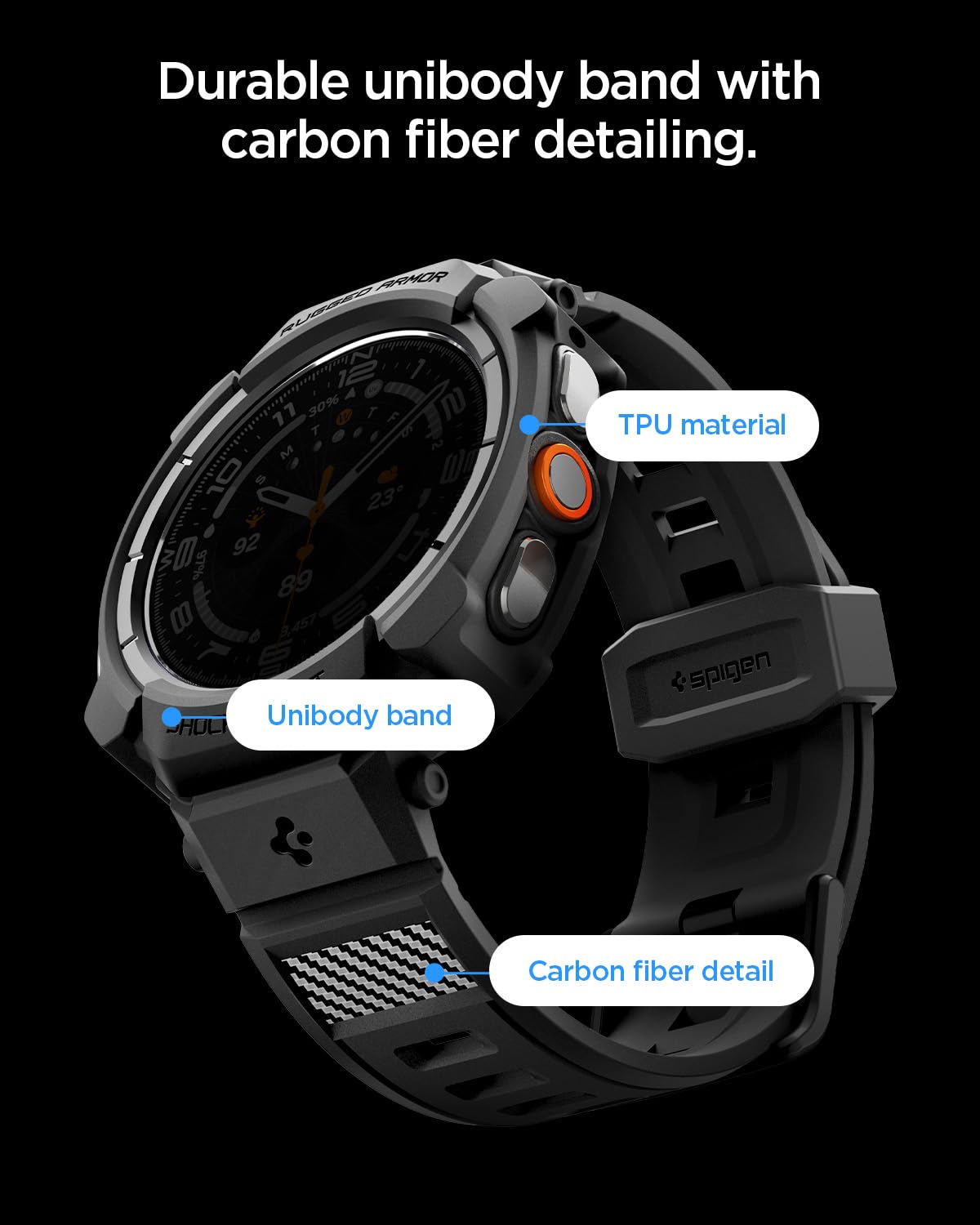 Spigen Galaxy Watch Ultra 2 47mm Case + Band - Rugged Armor Pro - Matte Black - image 4