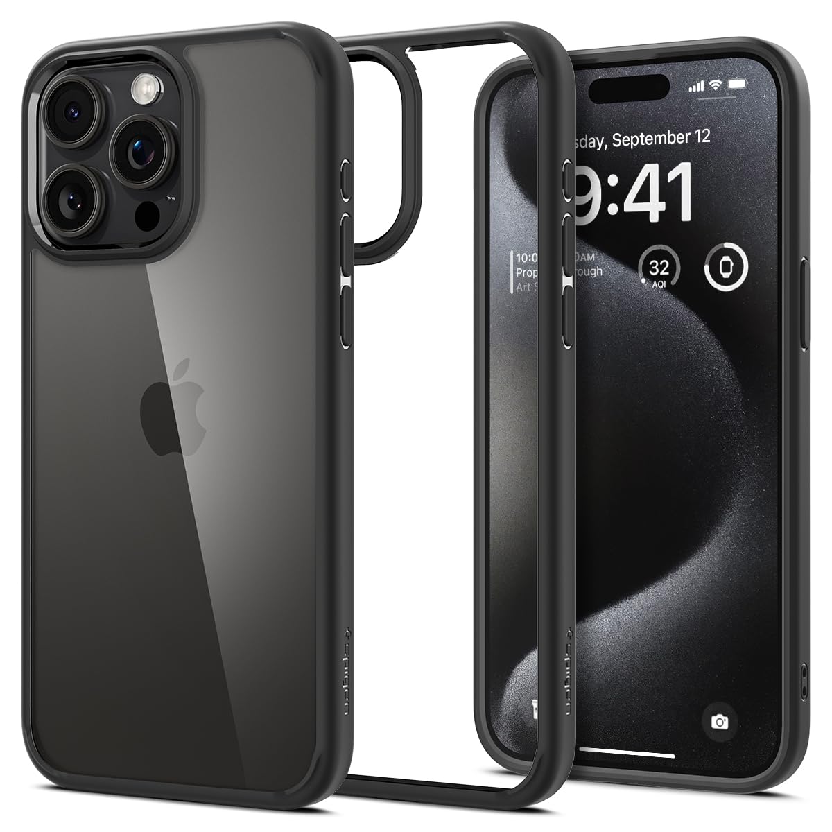 Spigen Ultra Hybrid case for iPhone 15 Pro Max in Matte Black – rear view main image