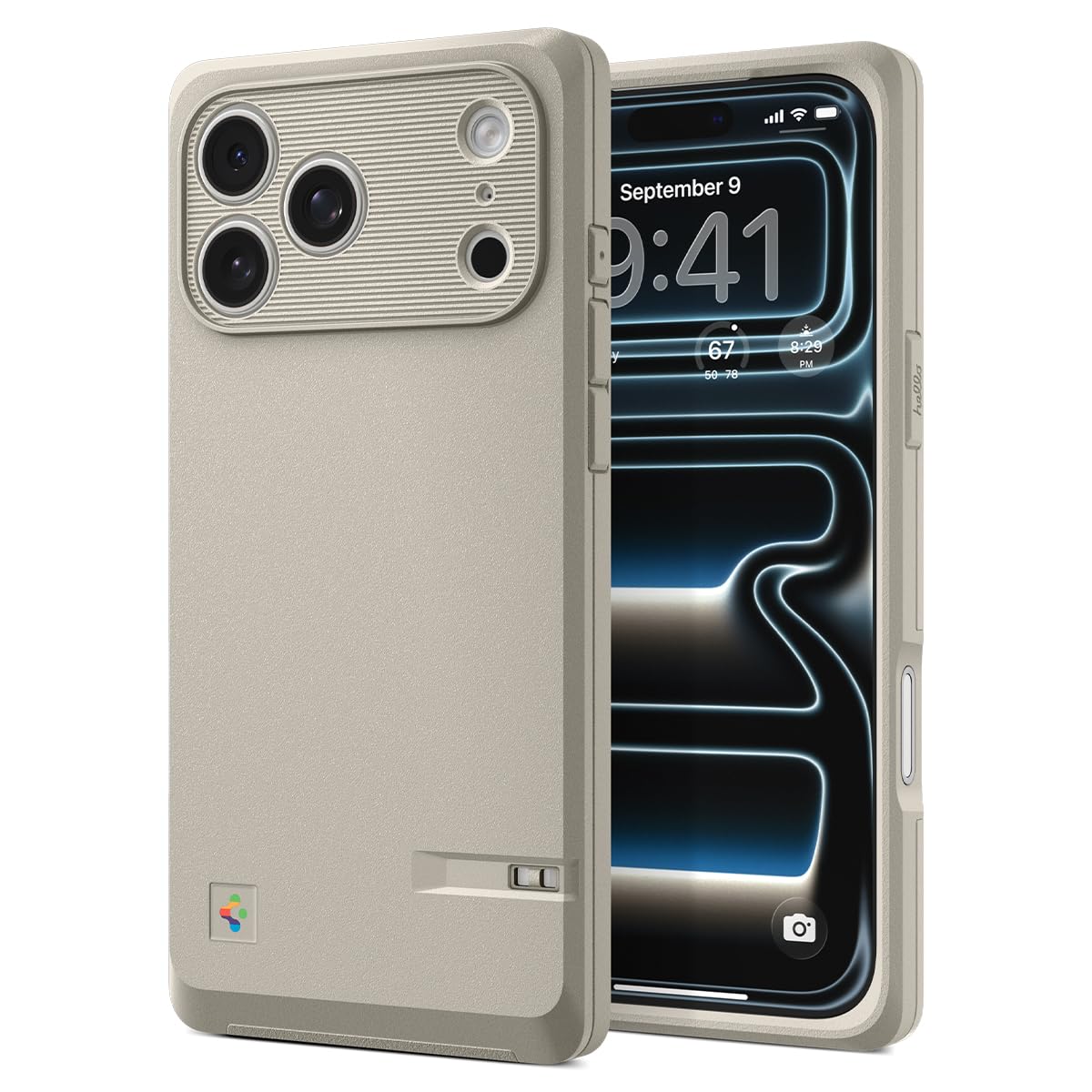 Spigen iPhone 17 Pro Max Classic LS MagFit case in Stone - front and back product view