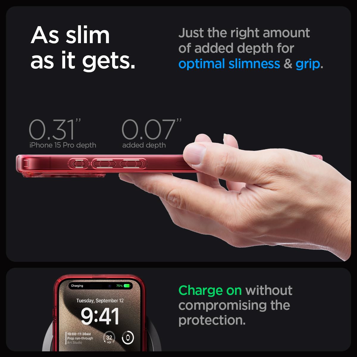 Spigen Ultra Hybrid (MagFit) case for iPhone 15 Pro in Deep Red – detail image 6