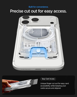 Zero One White card holder finger cutout for card access
