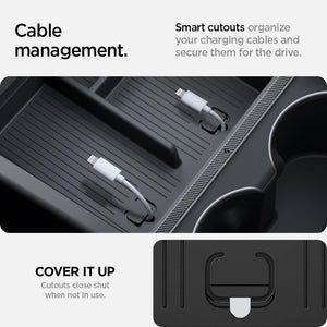 Non-slide Tesla console organizer with cable cutouts