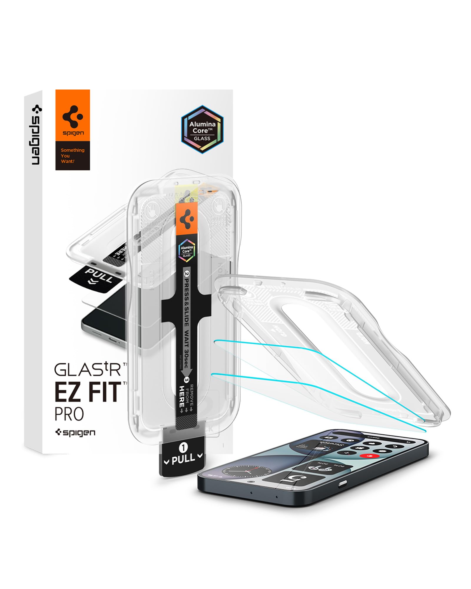 Spigen Glas.tR EZ Fit Pro two-pack screen protector and installation tray for Nothing Phone 4a
