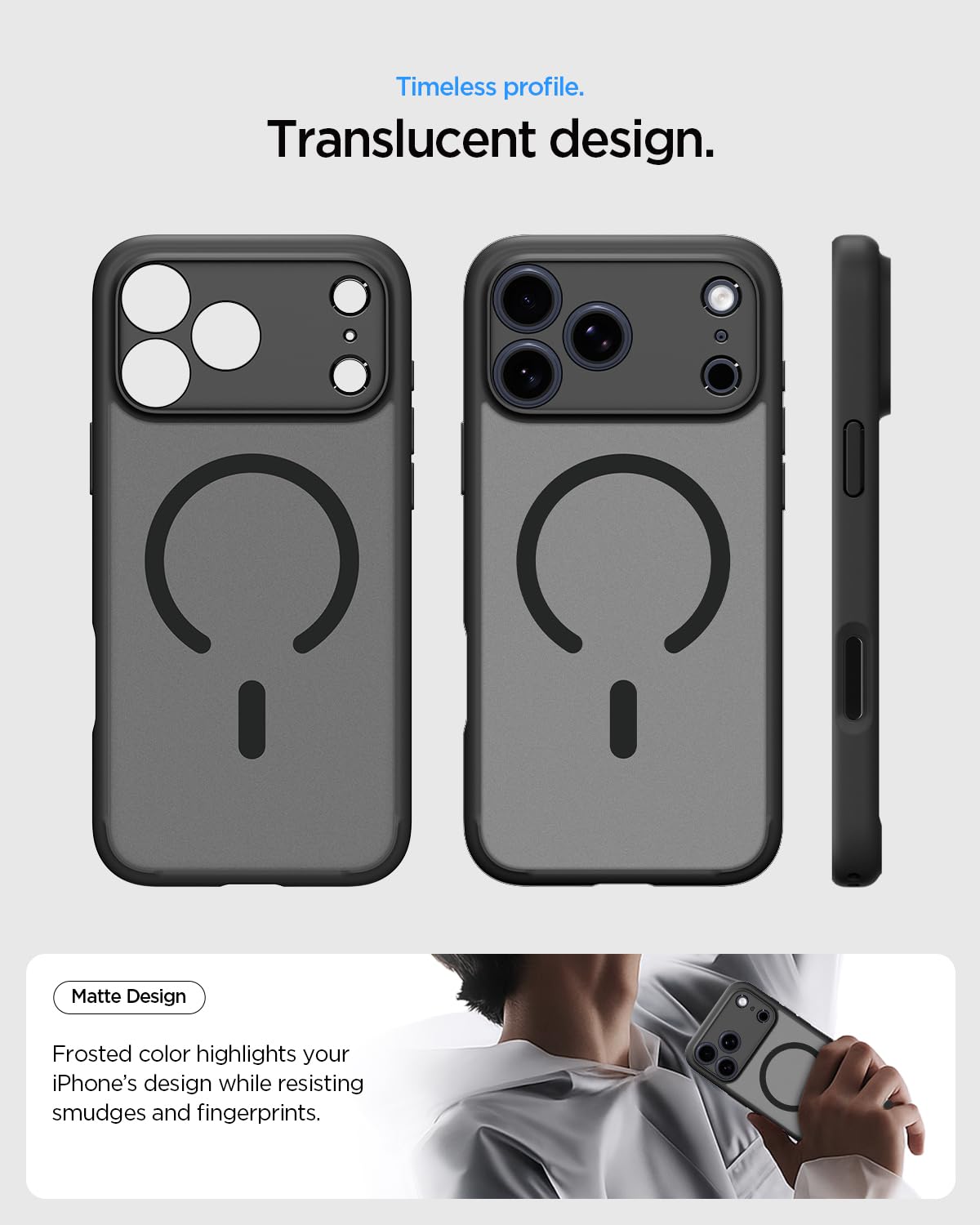 Spigen iPhone 17 Pro Ultra Hybrid MagFit case in Frost Black - case design and side profile