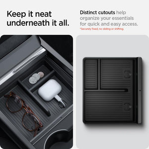 Expanded storage organizer tray for Tesla center console
