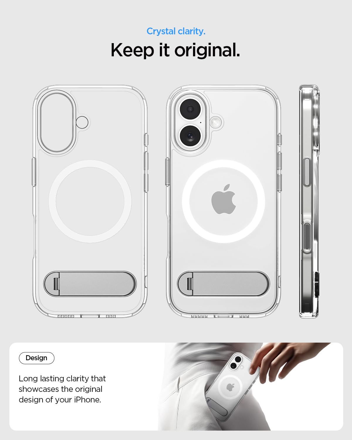 Spigen iPhone 17 Ultra Hybrid S MagFit case in Clear White - clear case front, back and side views