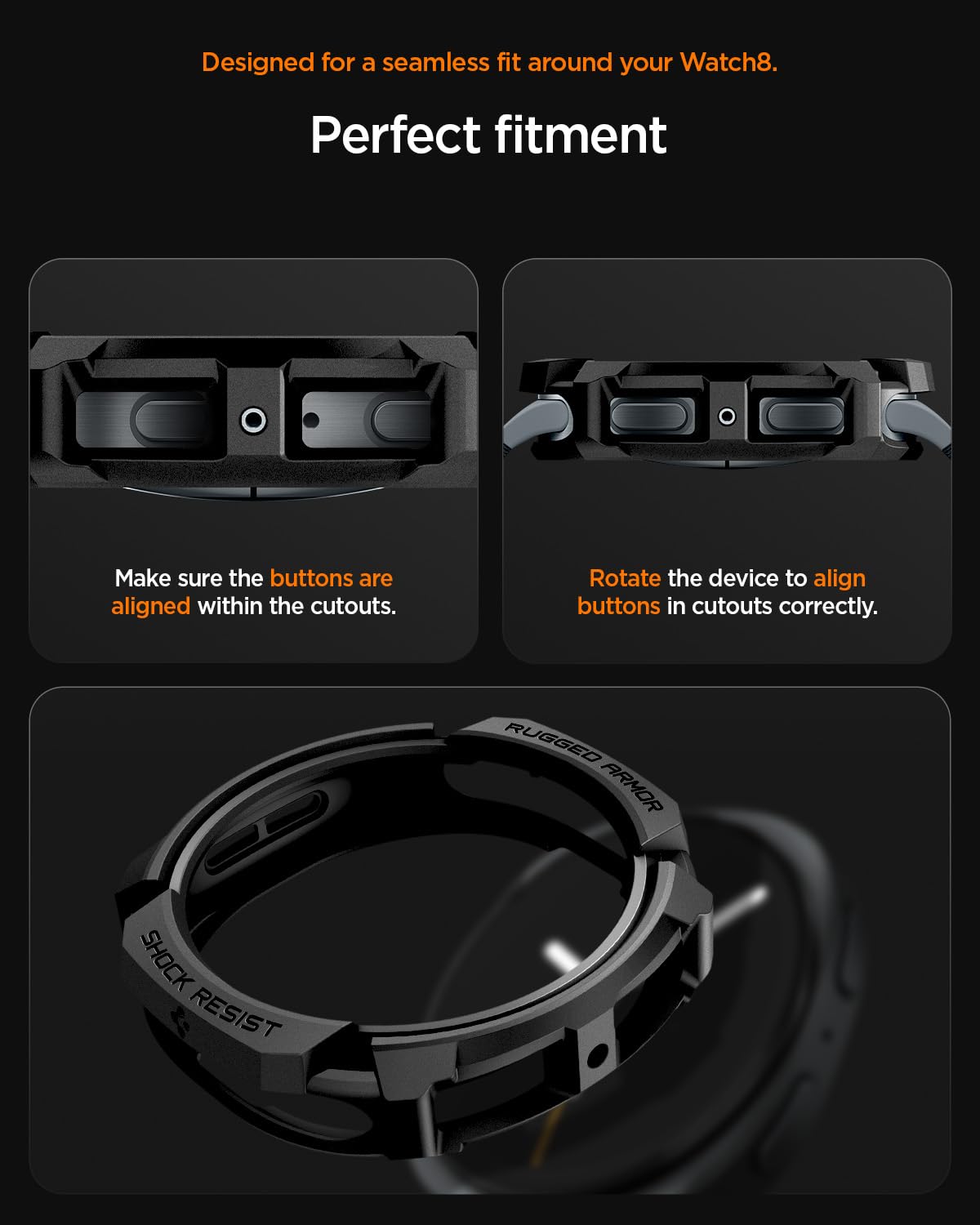 Spigen Galaxy Watch 9 44mm Case - Rugged Armor - Matte Black - image 3