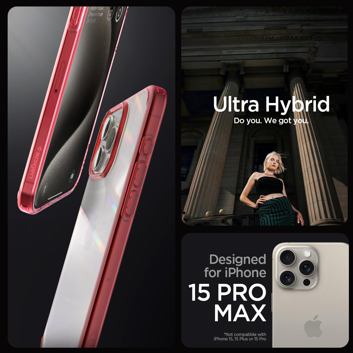 Spigen Ultra Hybrid case for iPhone 15 Pro Max in Deep Red – detail image 1