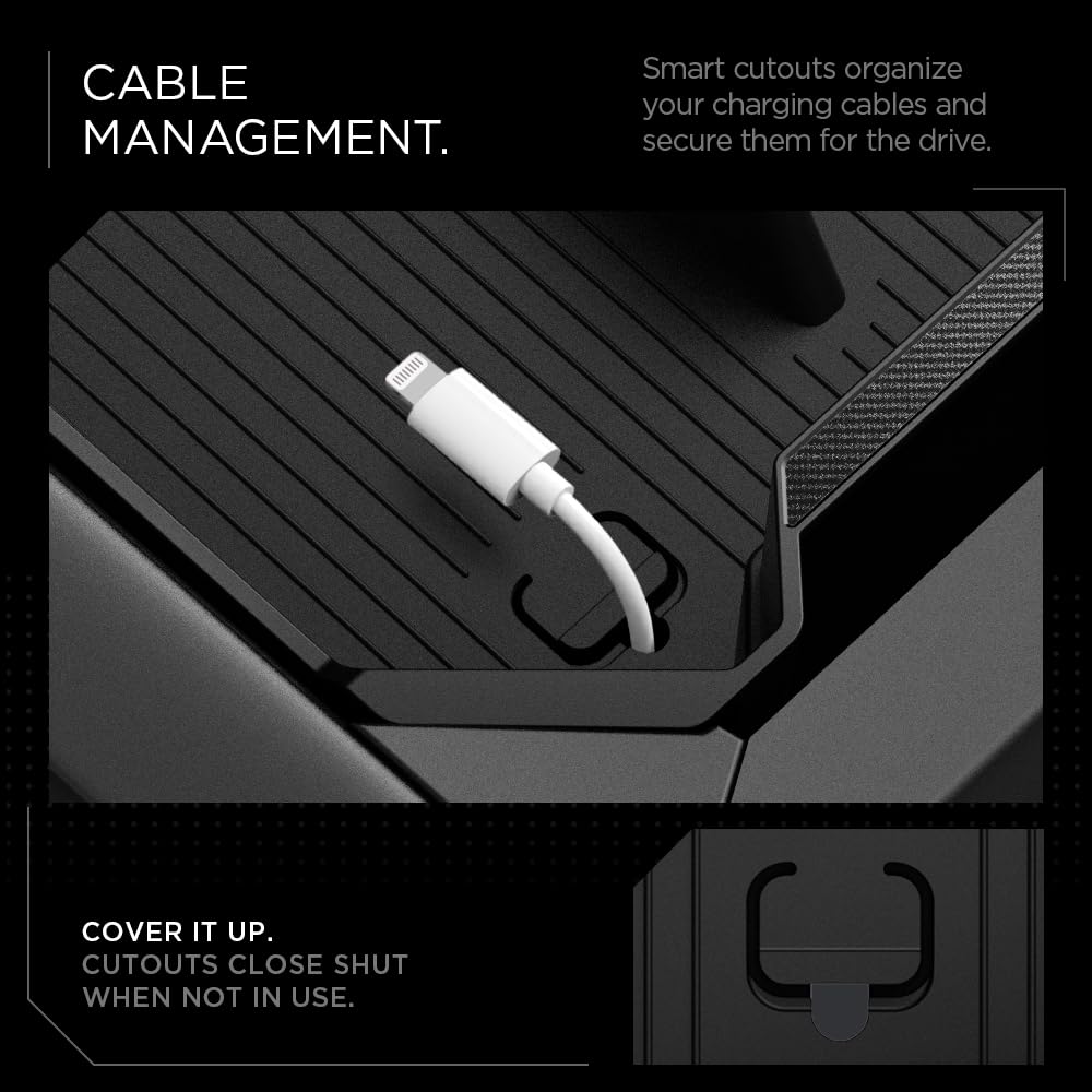 Spigen Cybertruck organizer tray cable cutout detail