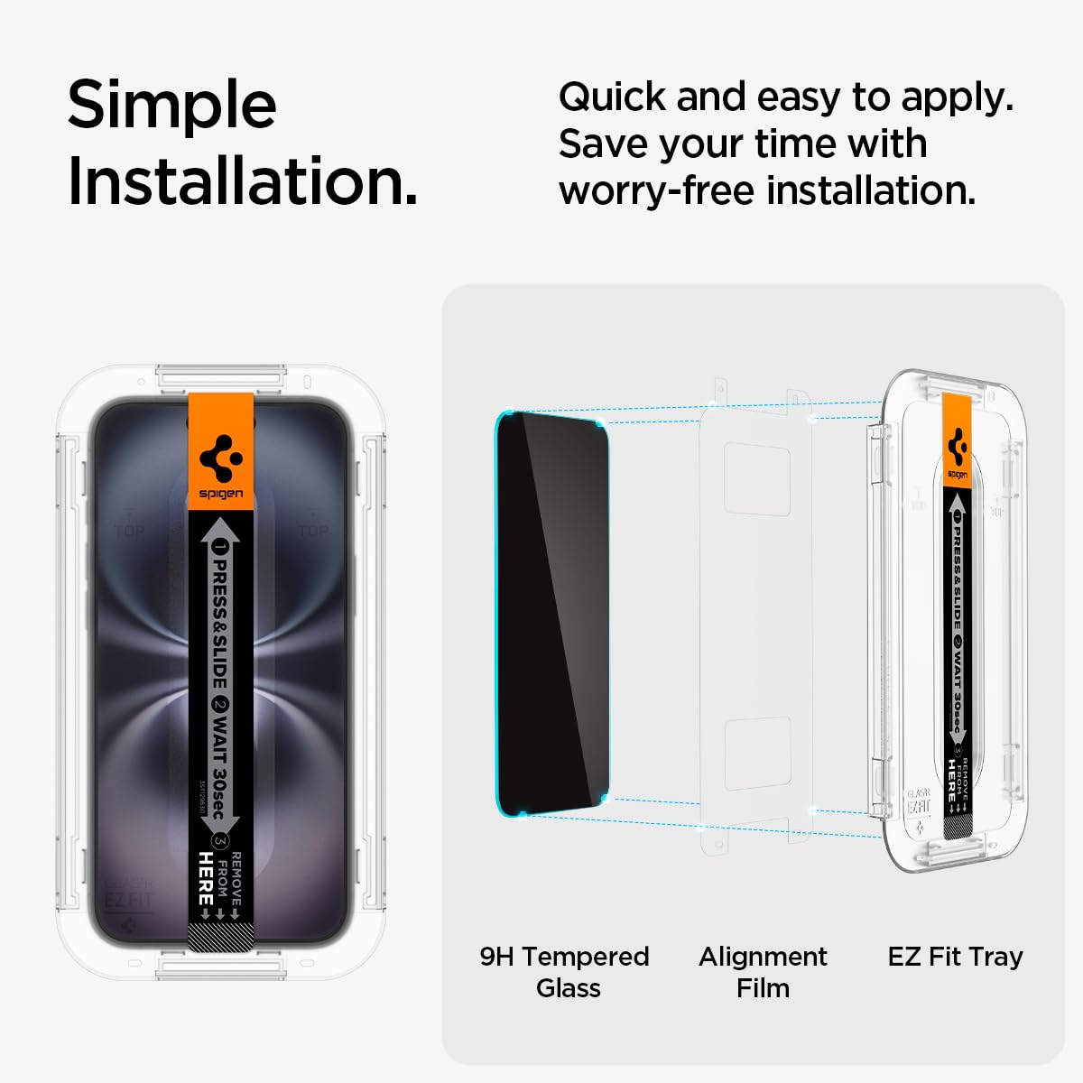 Spigen iPhone 16 Plus / 15 Plus Screen Protector GLAS.tR EZ Fit Privacy (2 Pack) - Privacy - image 7