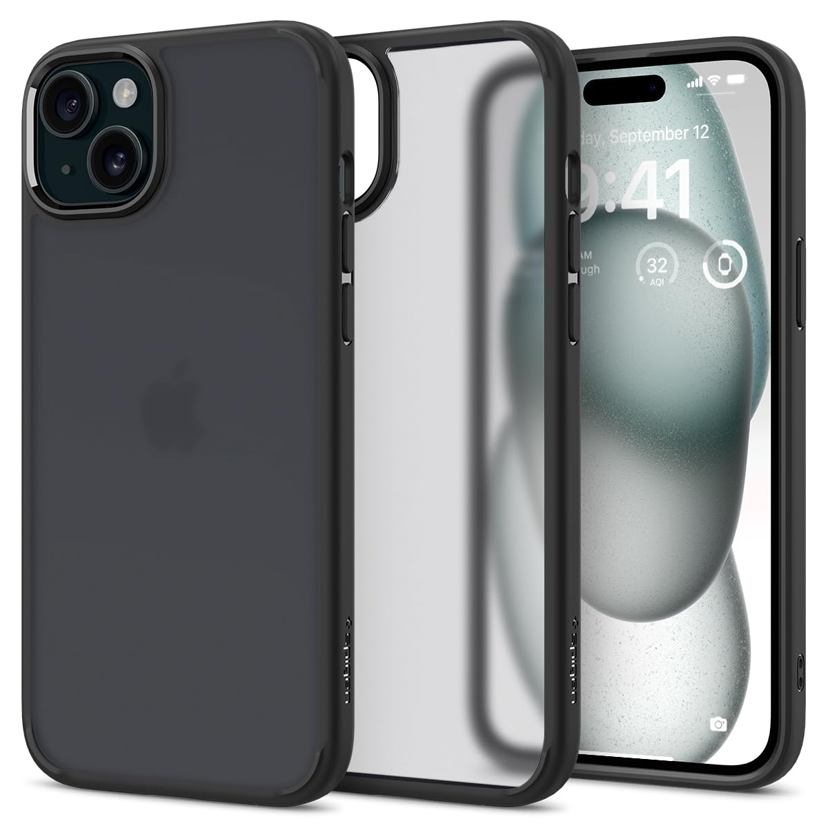 Spigen Ultra Hybrid case for iPhone 15 in Frost Black – rear view main image