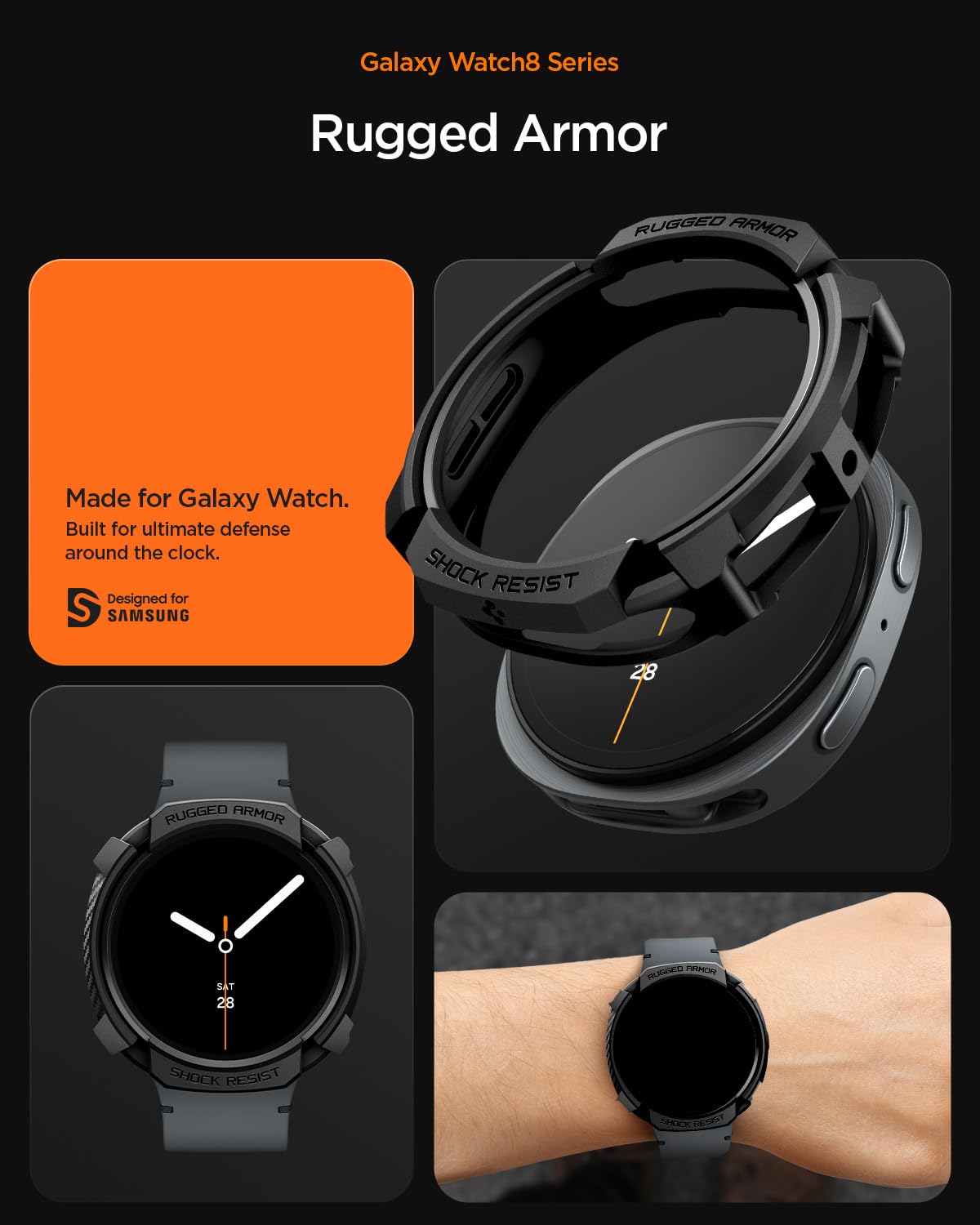 Spigen Galaxy Watch 9 40mm Case - Rugged Armor - Matte Black - image 4