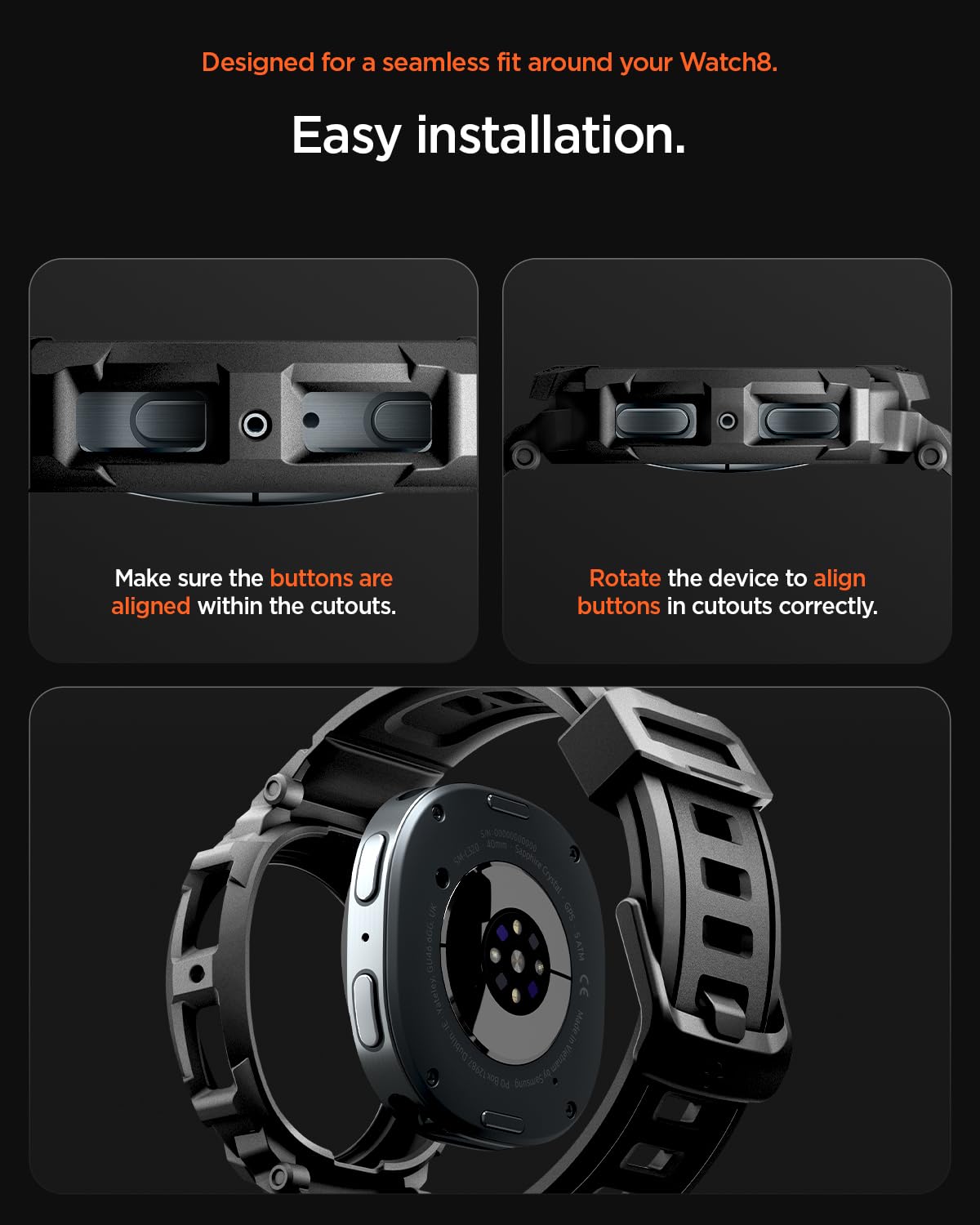 Spigen Galaxy Watch 9 40mm Case + Band - Rugged Armor Pro - Matte Black - image 3