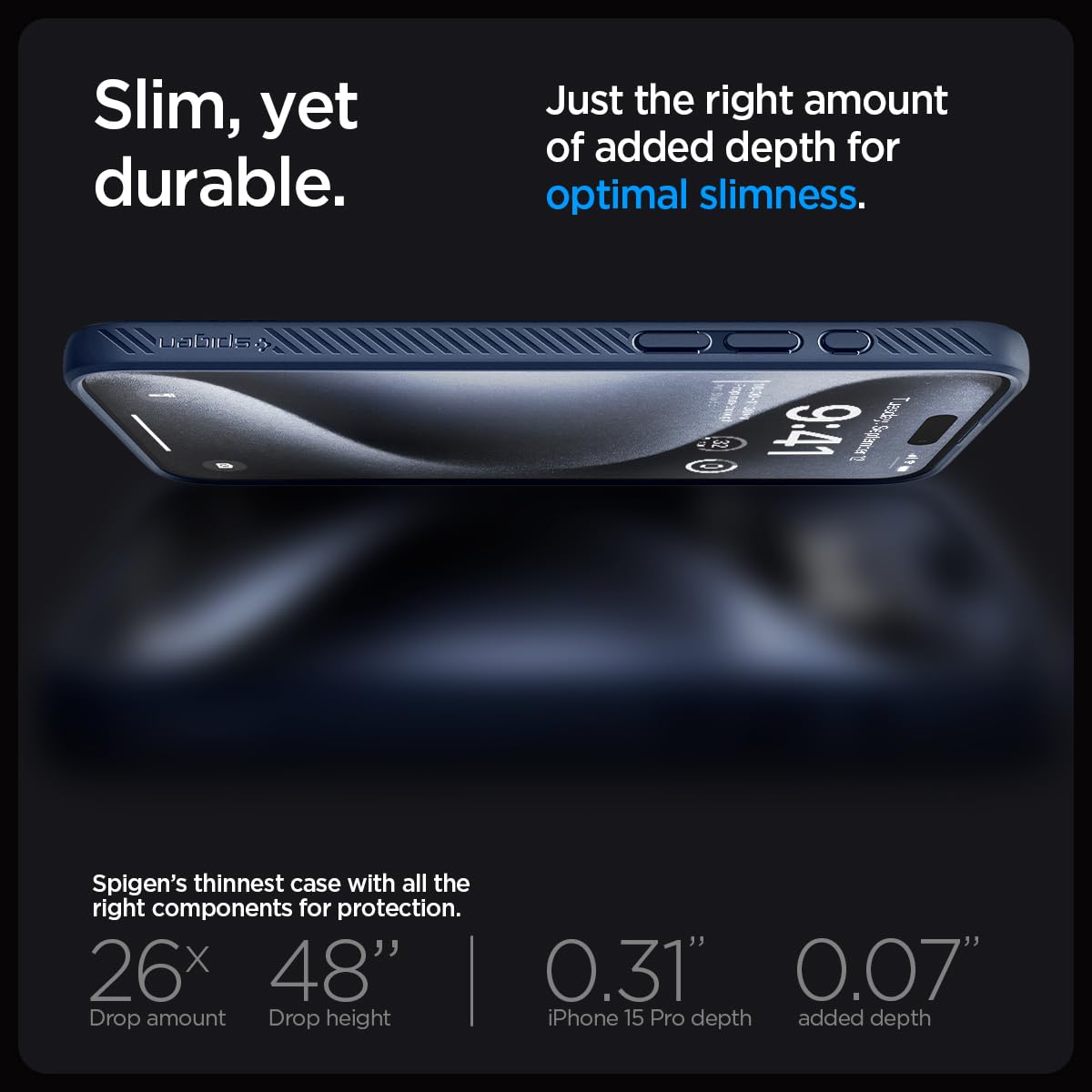 Spigen Liquid Air case for iPhone 15 Pro in Navy Blue – alternate detail 5