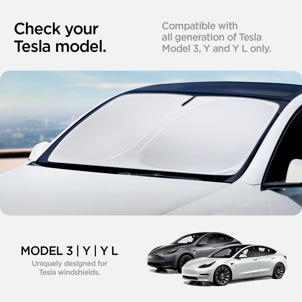 Spigen Tesla front windshield sunshade view 2
