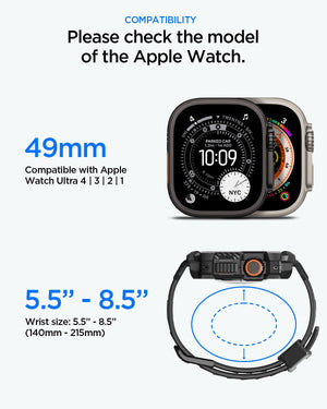 Spigen Apple Watch Ultra 4 / 3 / 2 / 1 (49mm) Case + Band – Rugged Armor Pro with Glass — 49mm Ultra 4, 3, 2 and 1 compatibility and 140–215 mm wrist adjustment