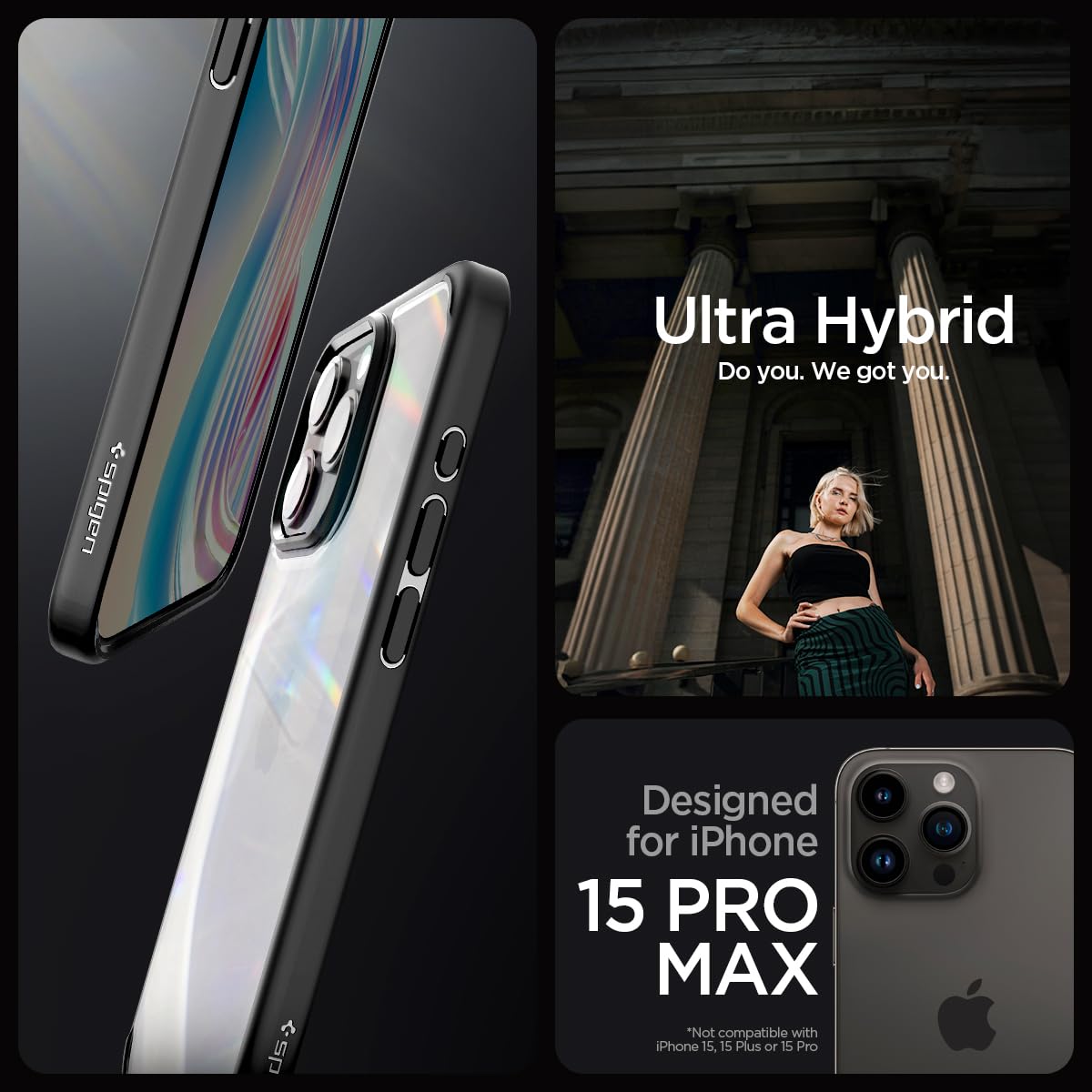 Spigen Ultra Hybrid case for iPhone 15 Pro Max in Matte Black – alternate detail 1
