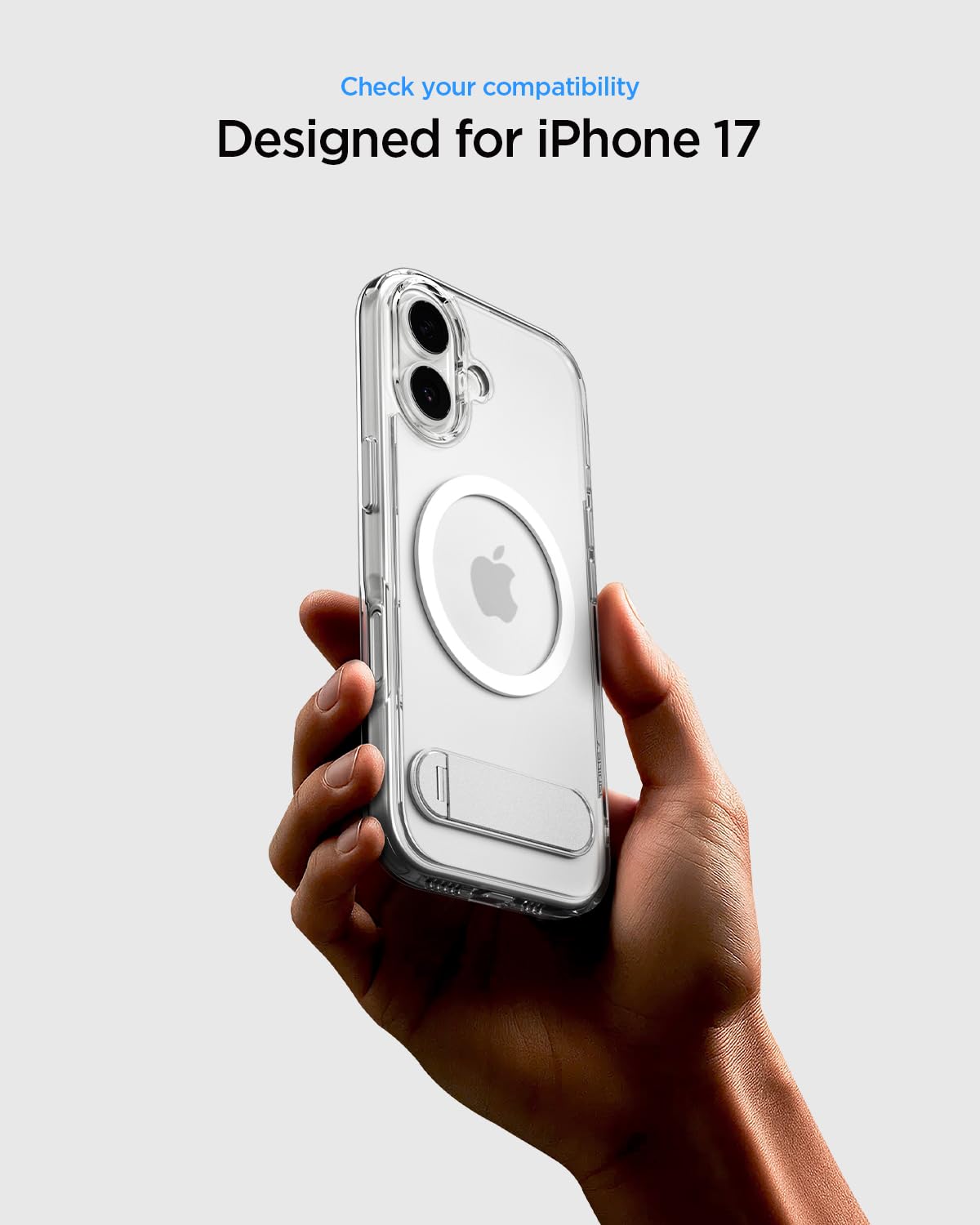 Spigen iPhone 17 Ultra Hybrid S MagFit case in Clear White - device compatibility confirmation
