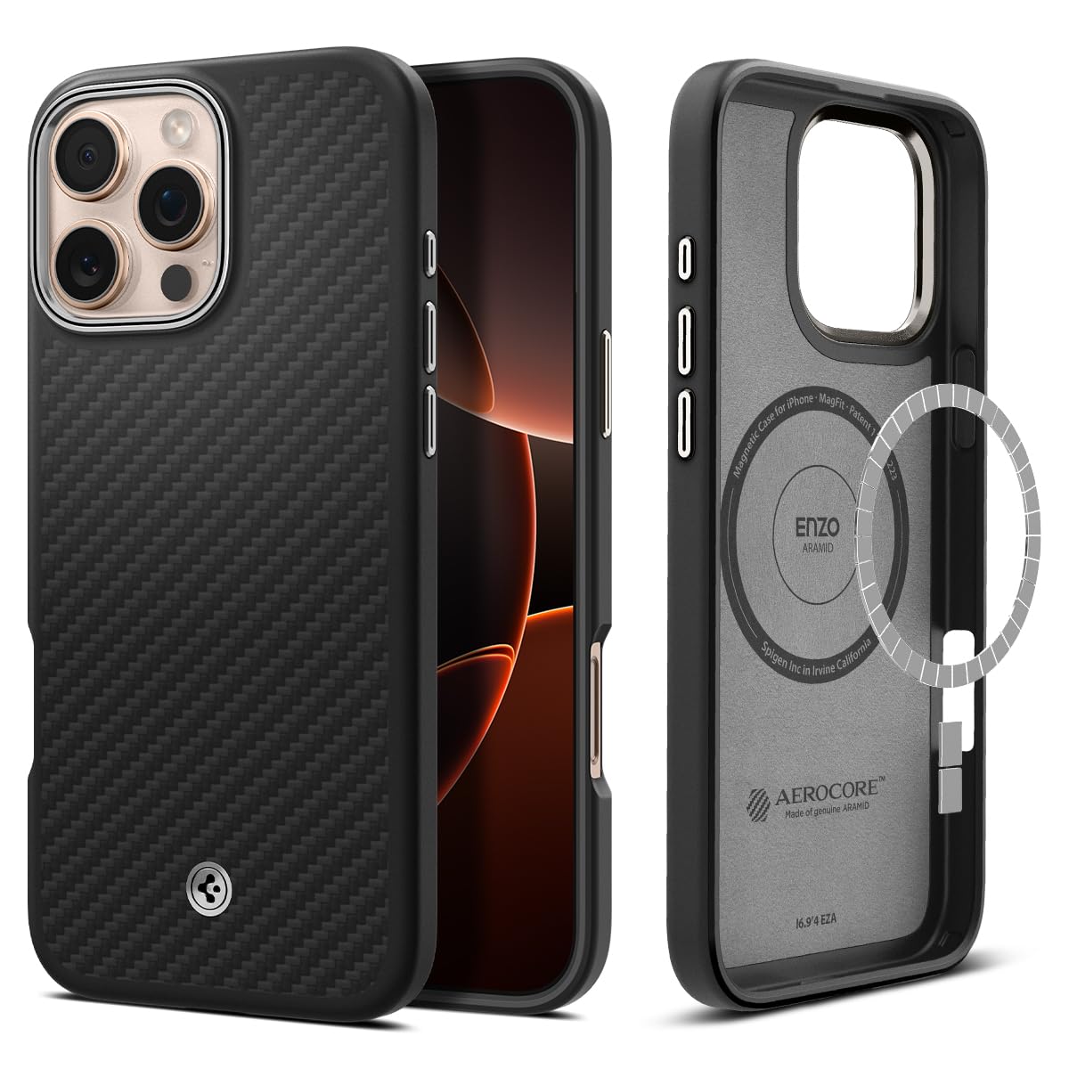 Spigen iPhone 16 Pro Max Case - Enzo Aramid MagFit - Black Silver - image 1