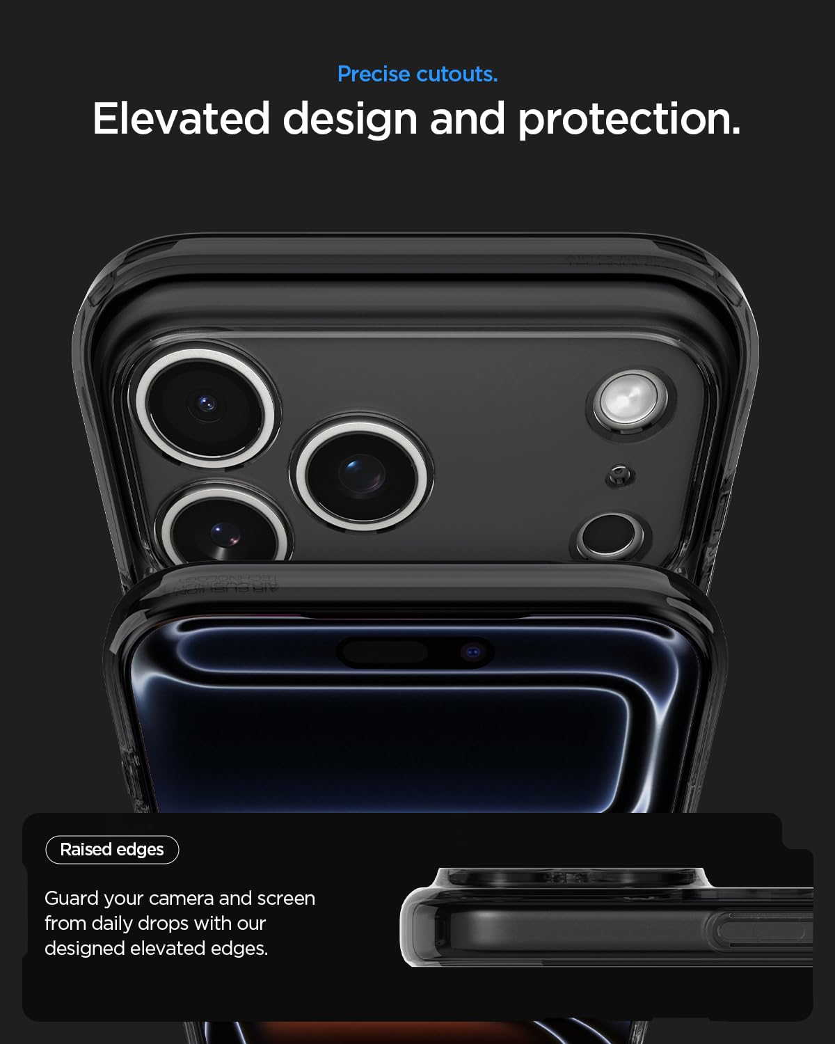Spigen iPhone 17 Pro Max Ultra Hybrid Zero One MagFit case in Zero One Black - raised camera and screen edge protection