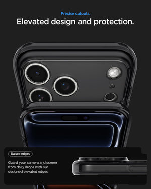 Spigen iPhone 17 Pro Max Ultra Hybrid Zero One MagFit case in Zero One Black - raised camera and screen edge protection