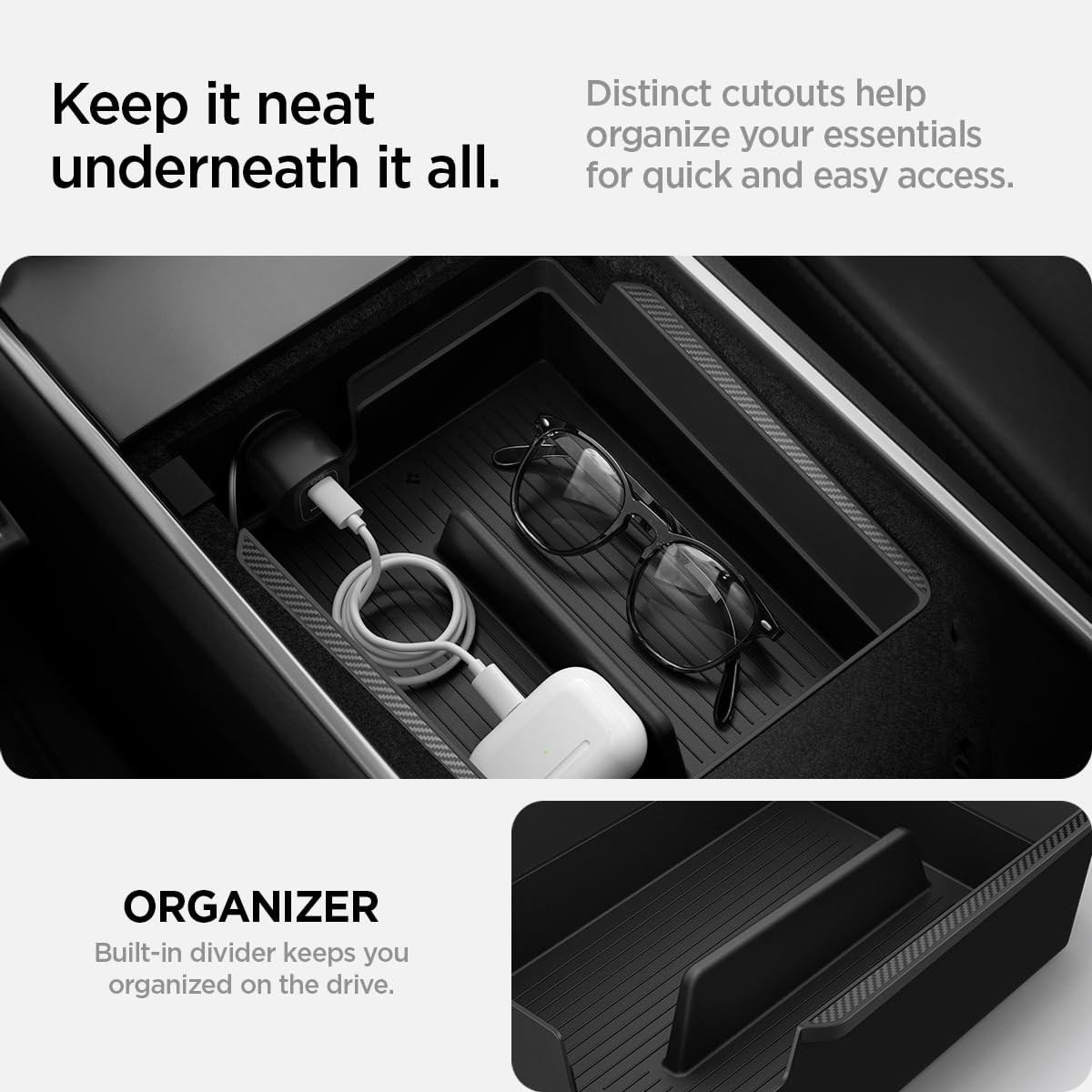 Spigen Tesla console organizer silicone padded compartments