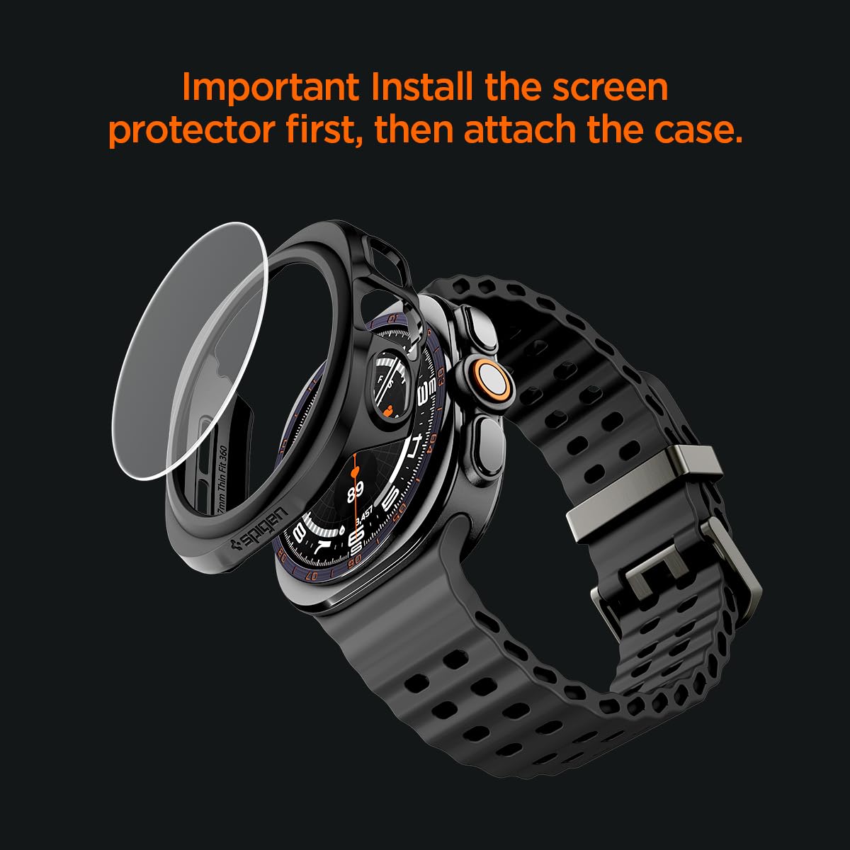 Spigen Galaxy Watch Ultra 2 47mm Case with Glass - Thin Fit 360 - Black - image 5