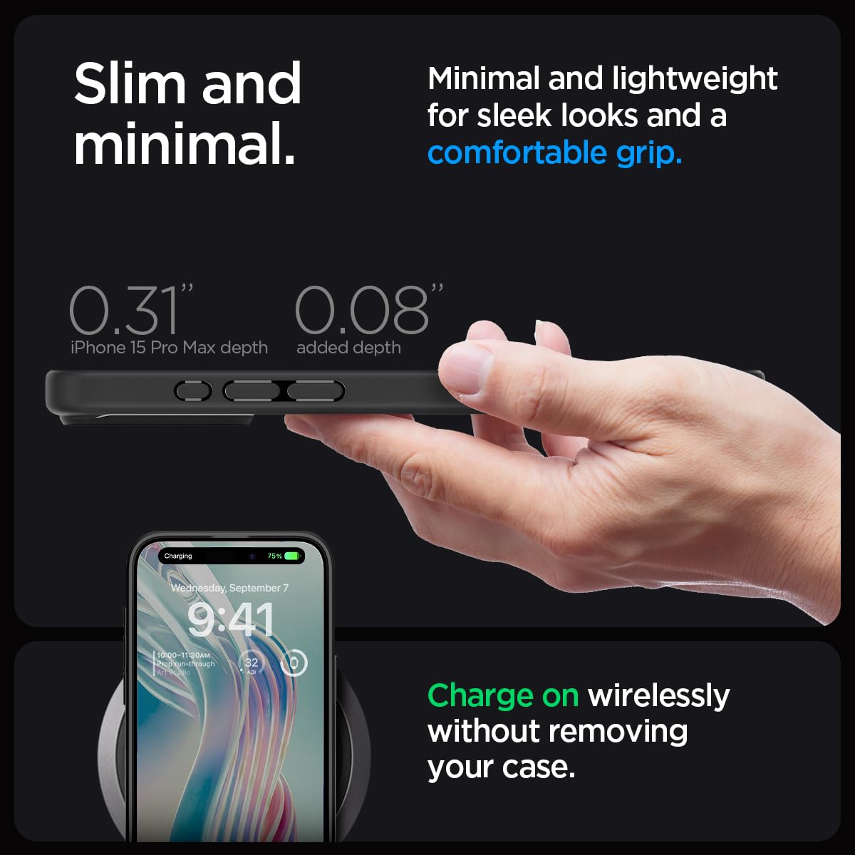 Spigen Ultra Hybrid case for iPhone 15 Pro Max in Matte Black – alternate detail 5