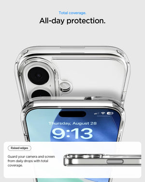 Spigen iPhone 17 Ultra Hybrid S MagFit case in Clear White - raised screen and camera edges