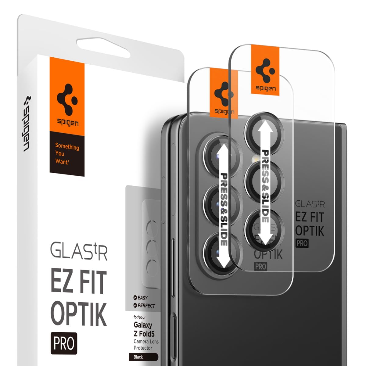 Black Spigen Glas.tR EZ Fit Optik Pro camera lens protectors for Galaxy Z Fold 5