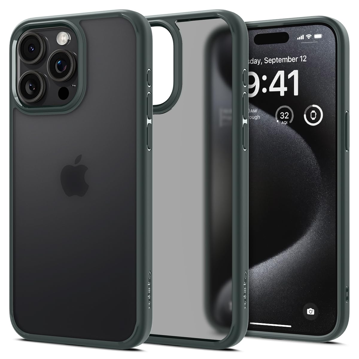 Spigen Ultra Hybrid case for iPhone 15 Pro Max in Frost Green – rear view main image