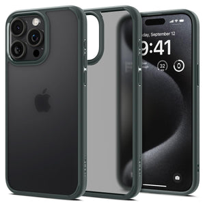 Spigen Ultra Hybrid case for iPhone 15 Pro Max in Frost Green – rear view main image