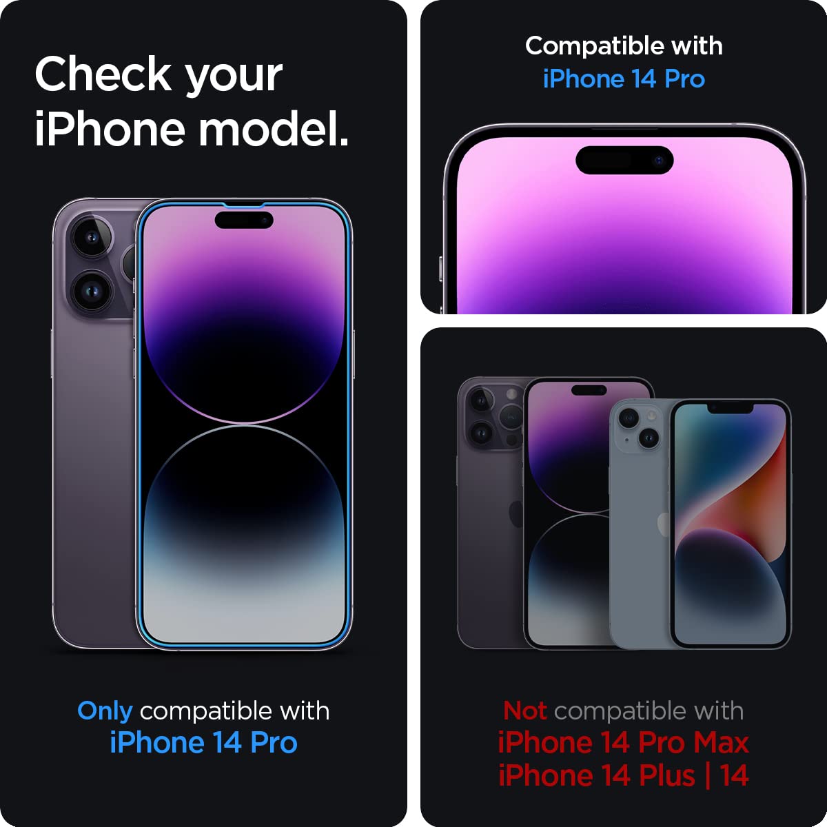 Spigen iPhone 14 Pro Screen Protector – GLAS.tR EZ Fit | Sensor Protected - iPhone 14 Pro model compatibility check