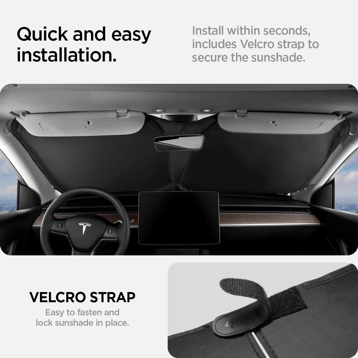 Spigen Tesla front windshield sunshade view 3