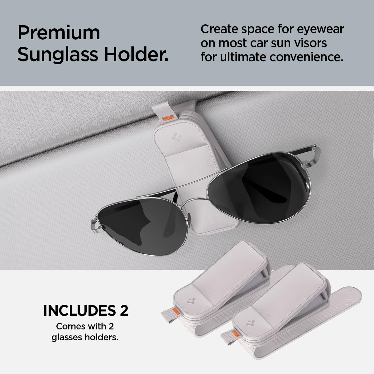 Spigen Car Visor Sunglasses Holder – SH101 Vegan Leather 2-Pack - Gray - image 2