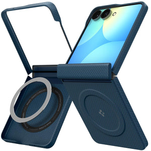 Spigen Galaxy Z Flip 8 Case Air Skin Aramid MagFit – Navy – front, rear and hinge-cover views