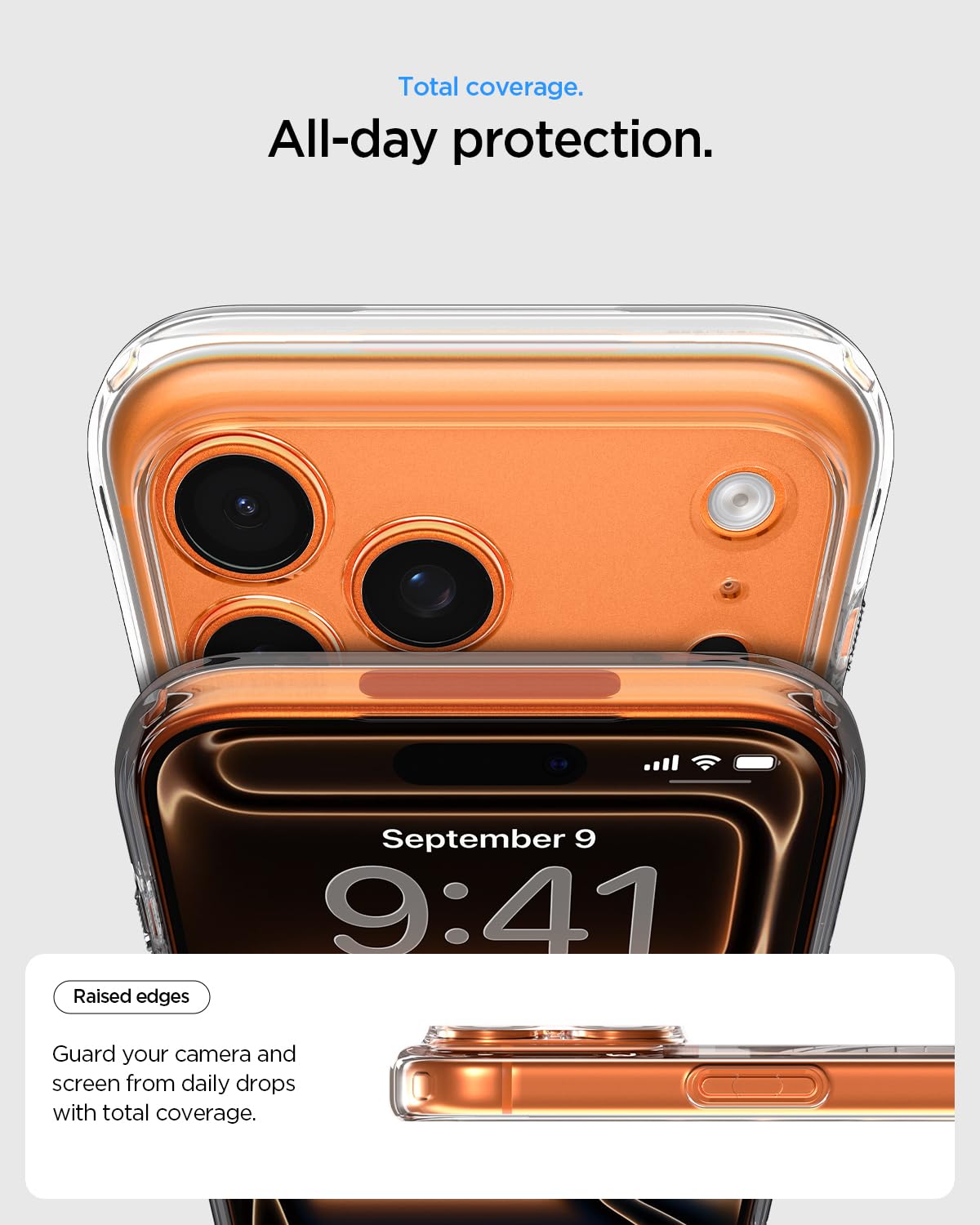 Spigen iPhone 17 Pro Ultra Hybrid MagFit case in Clear White - raised camera and screen edge protection