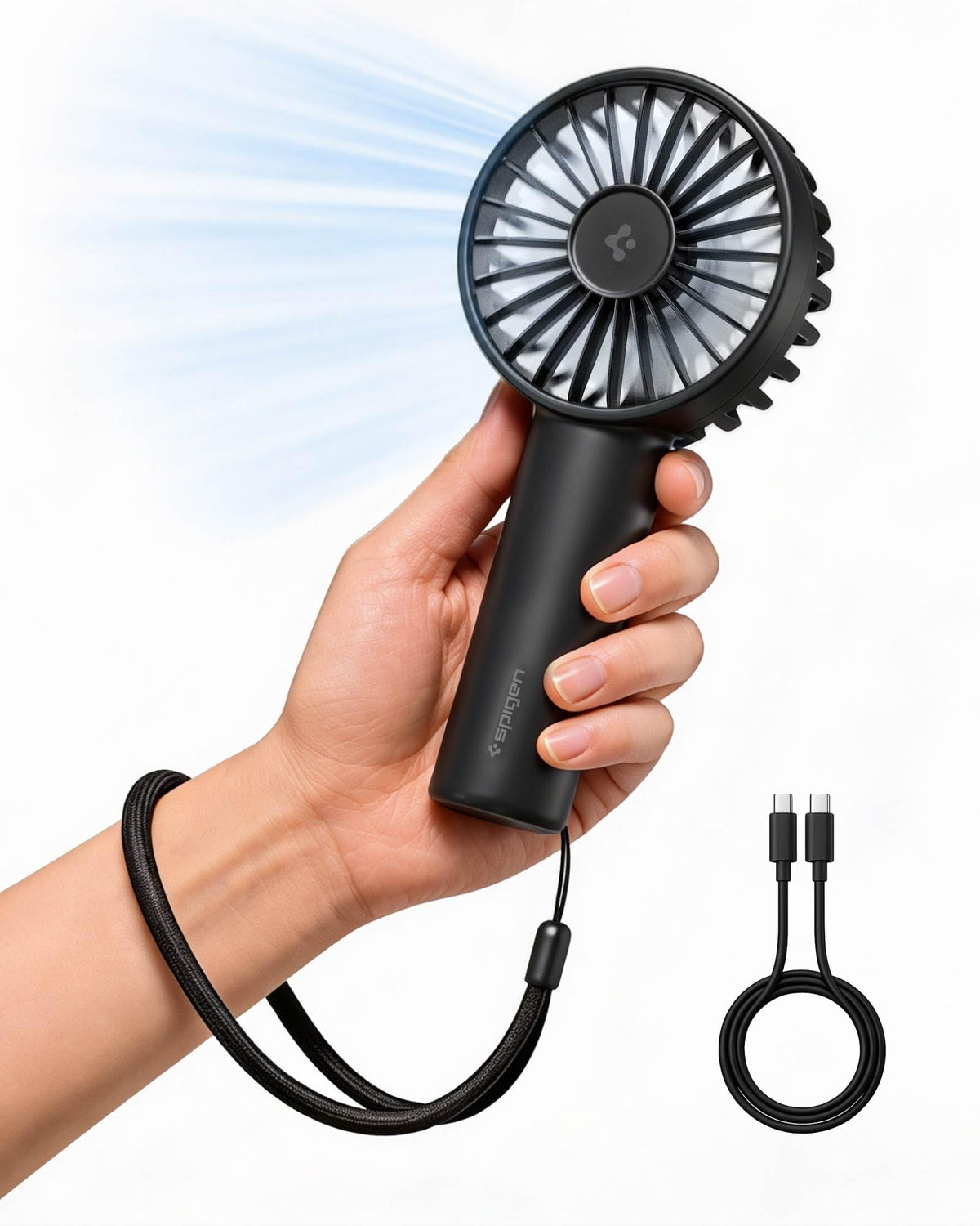 Black Spigen A905 rechargeable portable mini fan