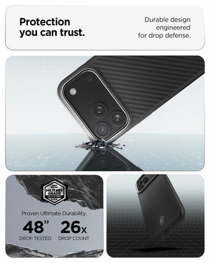 Spigen iPhone 17 Pro Enzo Aramid T MagFit case in Black Silver - drop protection