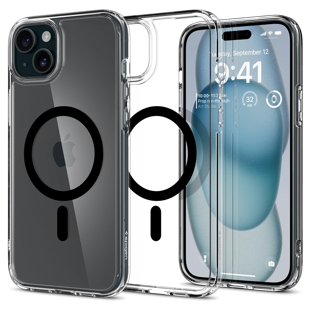 Spigen Ultra Hybrid MagFit case for iPhone 15 in Clear Black – product image