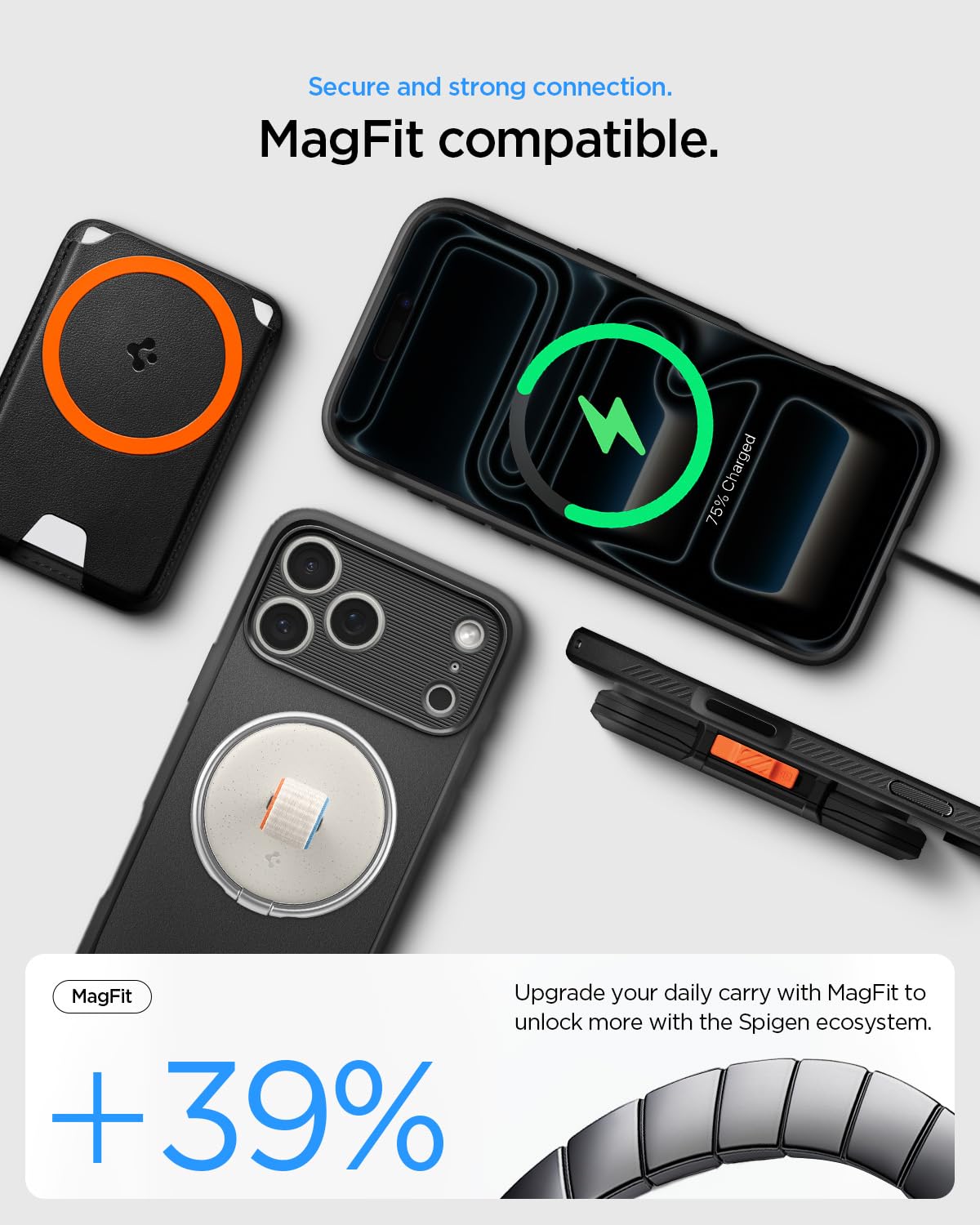 Spigen iPhone 17 Pro Rugged Armor MagFit case in Matte Black - MagFit charging