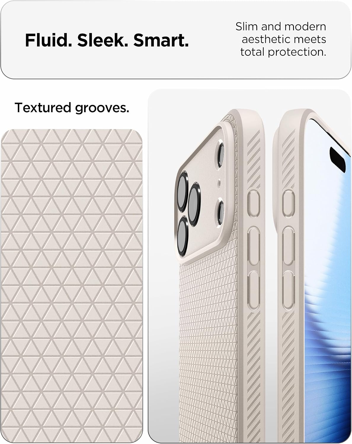 Spigen iPhone 17 Pro Liquid Air case in Natural Titanium - textured groove and side profile details