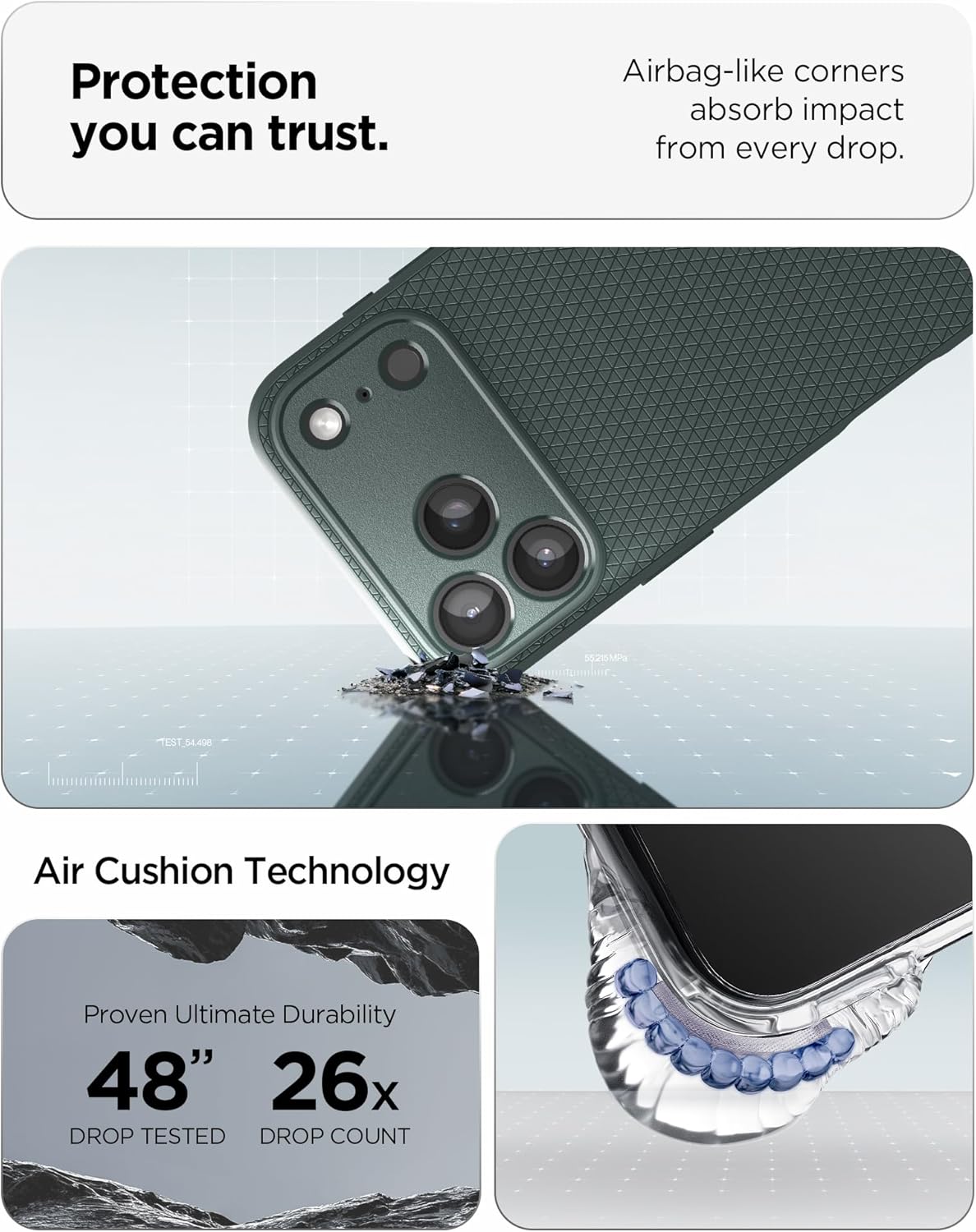 Spigen iPhone 17 Pro Liquid Air case in Abyss Green - Air Cushion corner protection