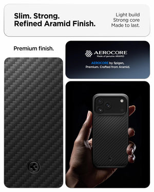 Spigen iPhone 17 Pro Enzo Aramid T MagFit case in Black Black - genuine aramid construction