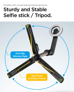 Spigen S570W 24.4-inch MagFit selfie stick tripod - usage and rotation detail