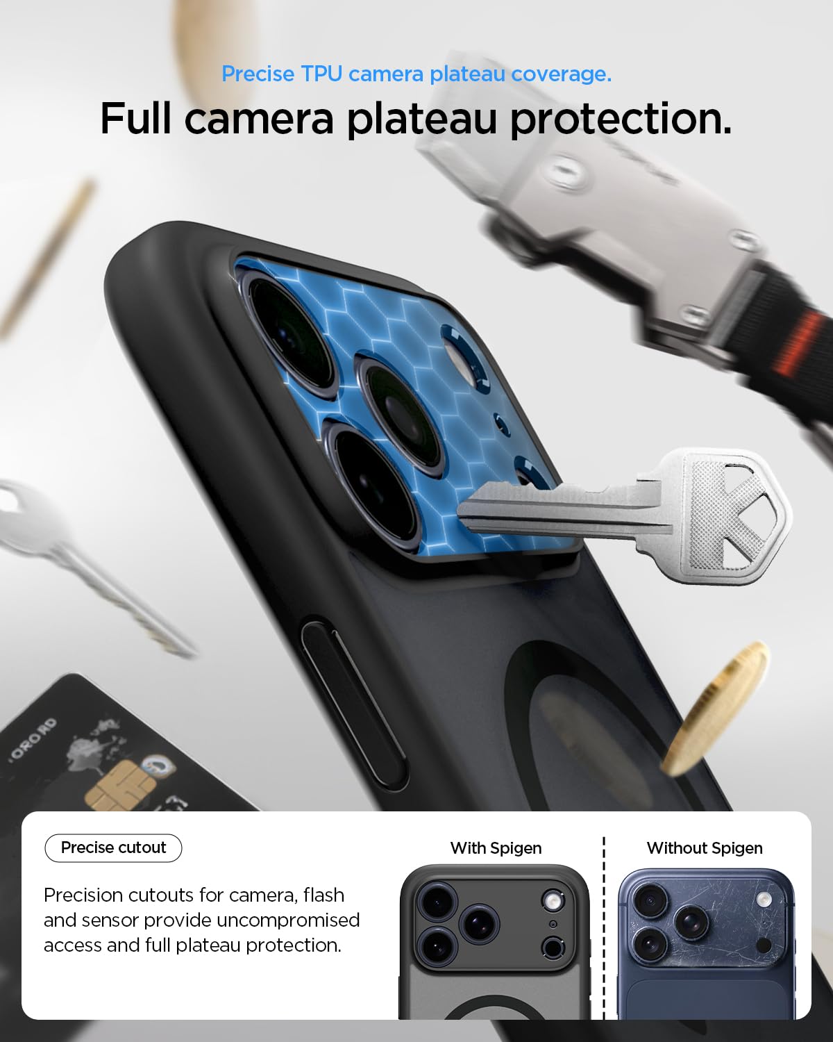 Spigen iPhone 17 Pro Ultra Hybrid MagFit case in Frost Black - camera plateau protection