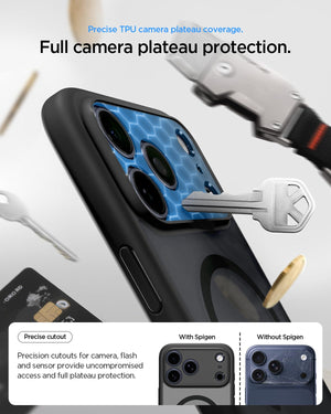Spigen iPhone 17 Pro Ultra Hybrid MagFit case in Frost Black - camera plateau protection