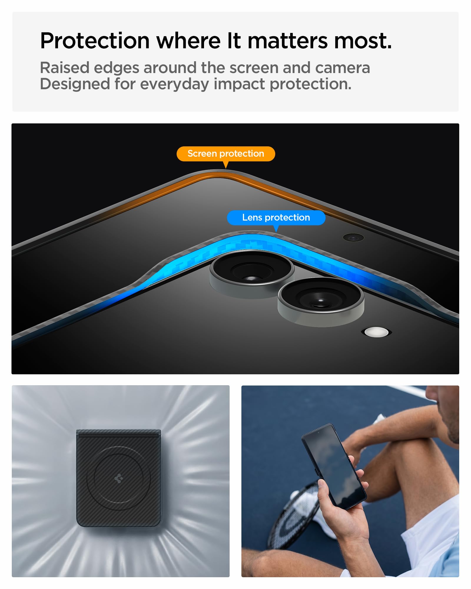 Spigen Galaxy Z Flip 8 Case Air Skin Aramid MagFit – Black – raised screen and camera edges
