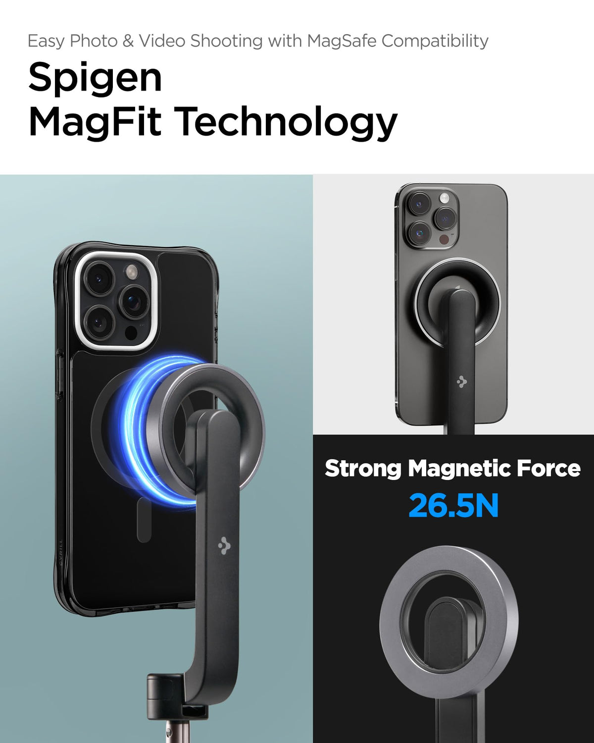 Spigen S570W 24.4-inch MagFit selfie stick tripod - reach and folded-size specifications